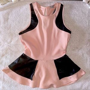 Dusty Pink Peplum Faux Leather Top